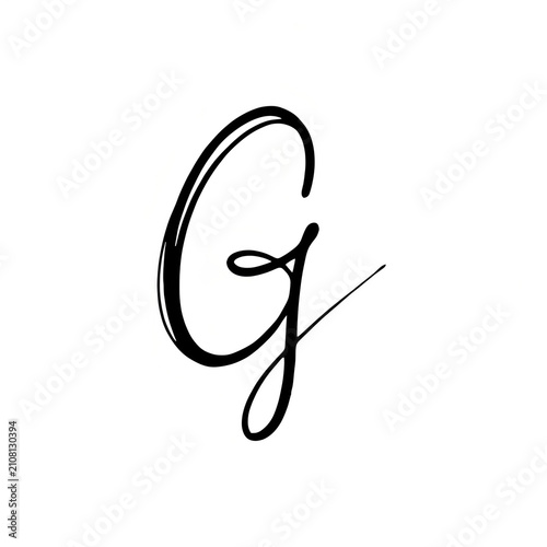 Elegant cursive letter G handwritten with a brush pen during soft studio lighting isolated on transparent background
