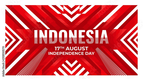 Foto Indonesia Independence Day vector banner, red and white geometric abstract backg