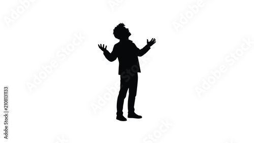 Black silhouette of a person standing with arms raised high