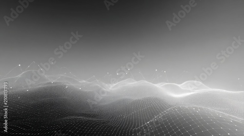 A monochrome abstract network scene with a web of interconnected lines and dots. Sleek, modern design suitable for illustrating themes like data flow, technology, and global connectivity. Ideal for