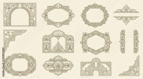 Art Deco Frames Collection: Ornate Geometric Borders & Architectural Elements