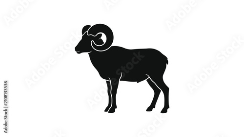 Silhouette of a ram with large curved horns.