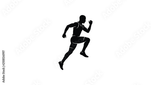 Silhouette of a runner in motion on plain background.