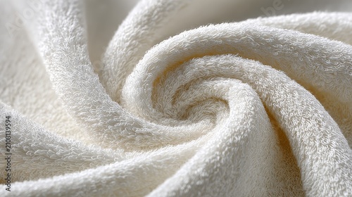 A close-up of a soft, white, rolled towel showcasing its fluffy, textured cotton surface and gentle curves. 