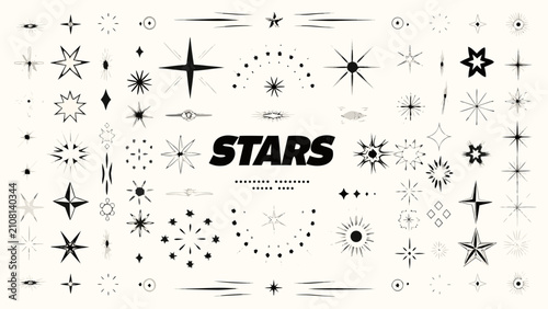 Collection of various star shapes and sparkle elements a vector illustration with a white background astral celestial