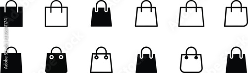 Quadro su tela Shopping, paper bag icon collection with retail bags, online store, package and ecommerce symbols, editable vector set