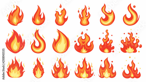 Фотография Collection Of Fire Flame Vector Illustrations With Varying Shapes And Bright Ora