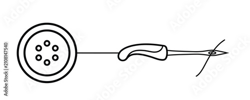 Photography Minimalist sewing needle and button vector icon, black line art needlework illus