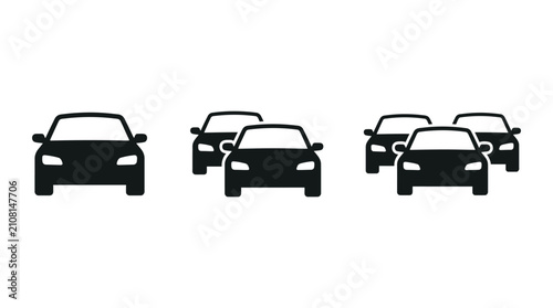 Multiple car traffic icon set with single, double, and triple vehicle front view