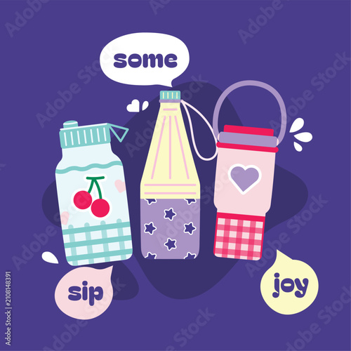 Cute tumbler art print poster with funny hydration quote and cute water bottle illustration for wall decor