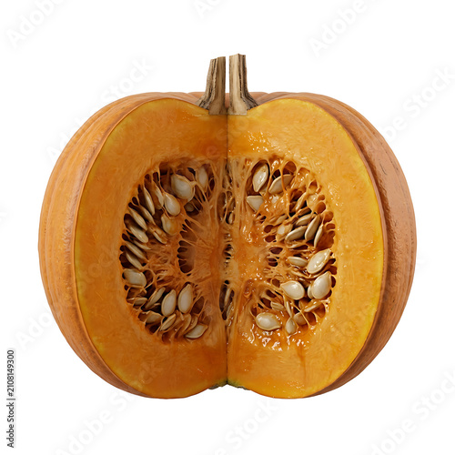 Sliced Pumpkin Cross Section Showing Seeds and Flesh Isolated PNG 