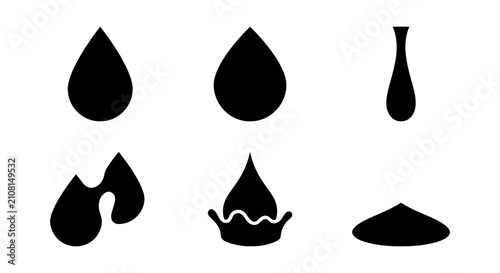 Принти на полотні Liquid Drops and Splashes Icons, Water Puddles and Flowing Shapes, Fluid Element