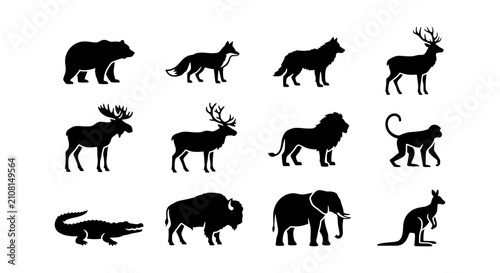 Photography Wild Animal Silhouettes Collection: Bear, Fox, Wolf, Deer, Moose, Lion, Monkey,