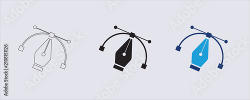 Fotografija A vector graphics pen tool icon, path drawing in design software's, a stylized pen nib positioned at the beginning of a Bézier curve, accompanied by square handles used to manipulate the path's shape