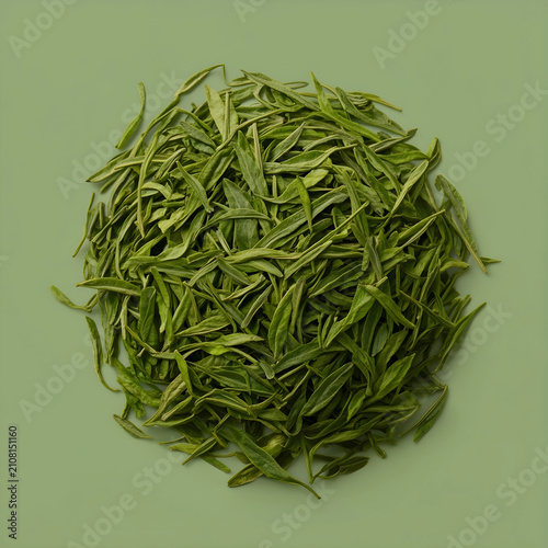 Pile of dried green tea lea...