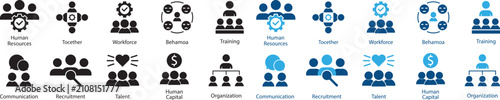Crowd icon set, group people, community, audience, team, social gathering, population, users. Solid icons collection. Vector. Human Resources icon set. Editable line icons. Vector illustration