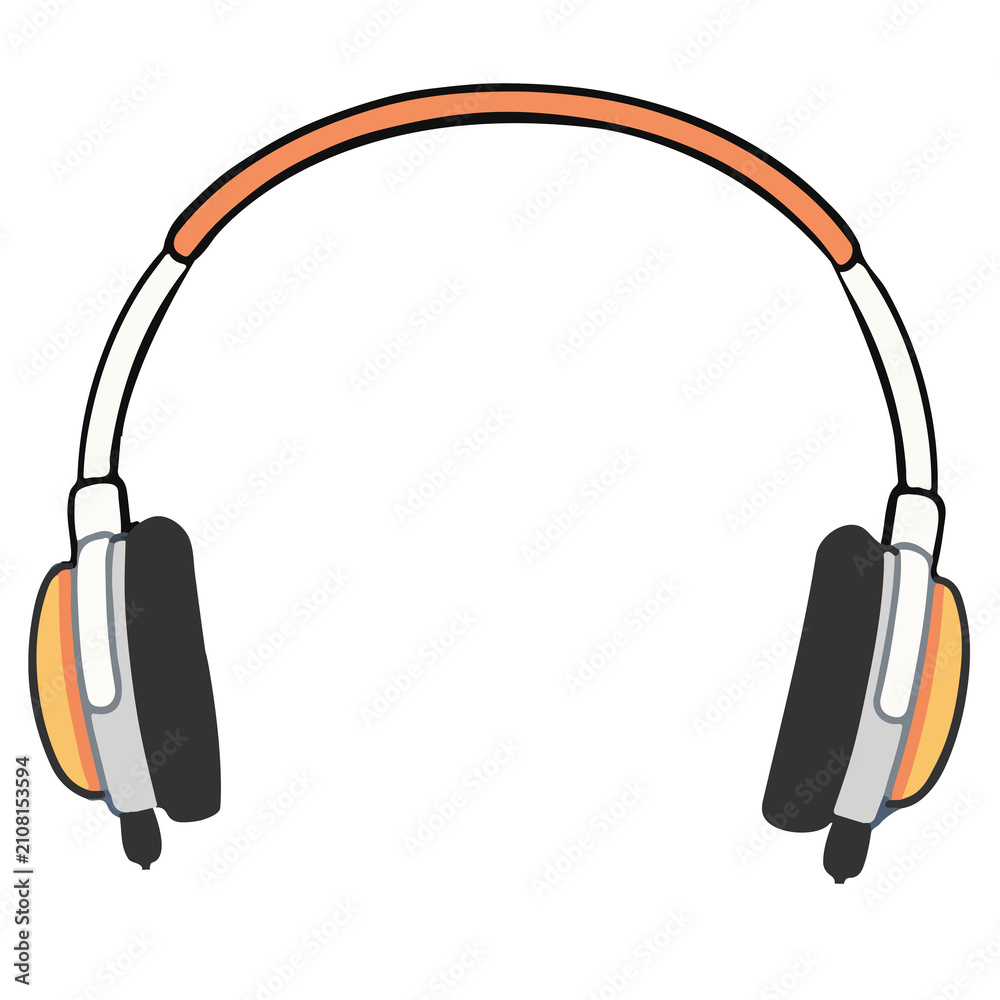 Obraz premium Cute orange over ear music headphones vector illustration