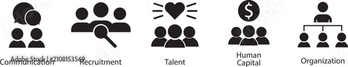 Crowd icon set, group people, community, audience, team, social gathering, population, users. Solid icons collection. Vector. Human Resources icon set. Editable line icons. Vector illustration
