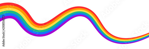 Rainbow wavy ribbon design element. LGBTQ Pride month flag. Rainbow color wave background template shape for banner, poster, flyer, brochure, booklet, cover. Vector illustration backdrop