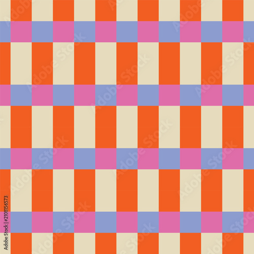 Multicoloured checkerboard grid seamless repeat with alternating row structures. Modern Fresh Surface Pattern Design with a soft, retro inspired graphic character. Ideal for contemporary retro textile