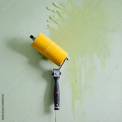 Yellow paint roller with gr...