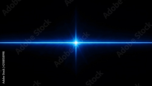 Bright blue anamorphic lens flare starburst effect on a solid black background