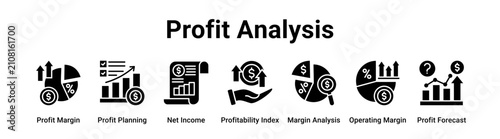 Foto Profit Analysis web banner icon vector illustration concept for business with icon of Profit Margin, Profit Planning, Net Income, Profitability Index, Margin Analysis, Operating Margin