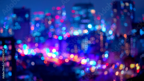 Vibrant City Lights Bokeh Night Urban Skyline.