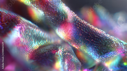 Colorful Iridescent Fabric Texture Close Up View.