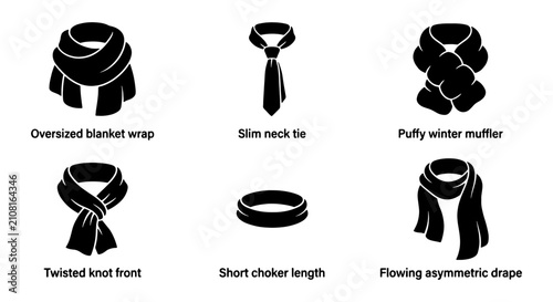 Fotografía Winter Scarf Styles, Neckwear Accessories, Fashion Icons Set: Blanket Wrap, Slim