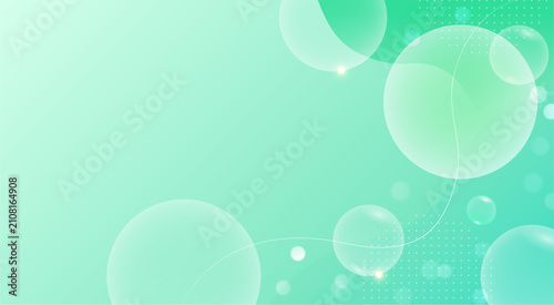 Fotografie 球体と曲線を配置した緑色の抽象的な背景素材