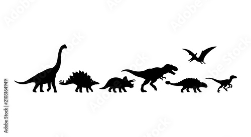 Cuadro en lienzo Dinosaur Silhouettes Collection, Prehistoric Reptile Icons, Jurassic Era Vector