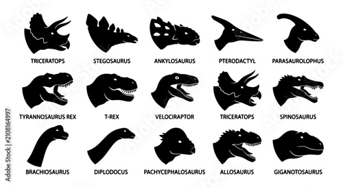 Photos Dinosaur Silhouettes Collection: 15 Prehistoric Icons, Tyrannosaurus Rex, Tricer
