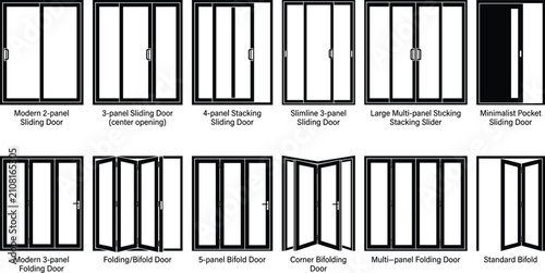 Obraz na plátne Set of various modern sliding and folding door styles isolated on a white backgr
