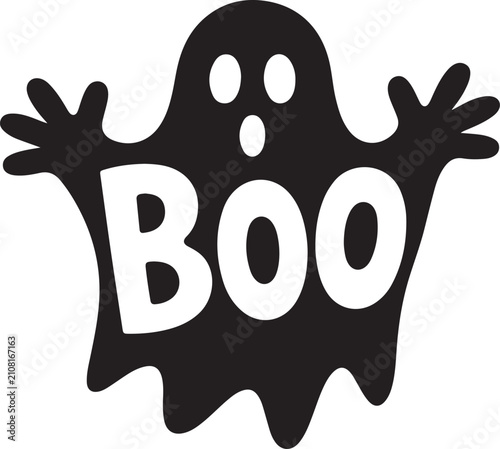 Fotografie Vector ghost character saying Boo with raised arms