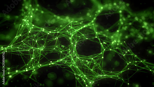 Futuristic Green Neural Network Digital Background.