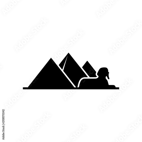 Egyptian pyramids sphinx giza desert landmark solid black silhouette vector icon