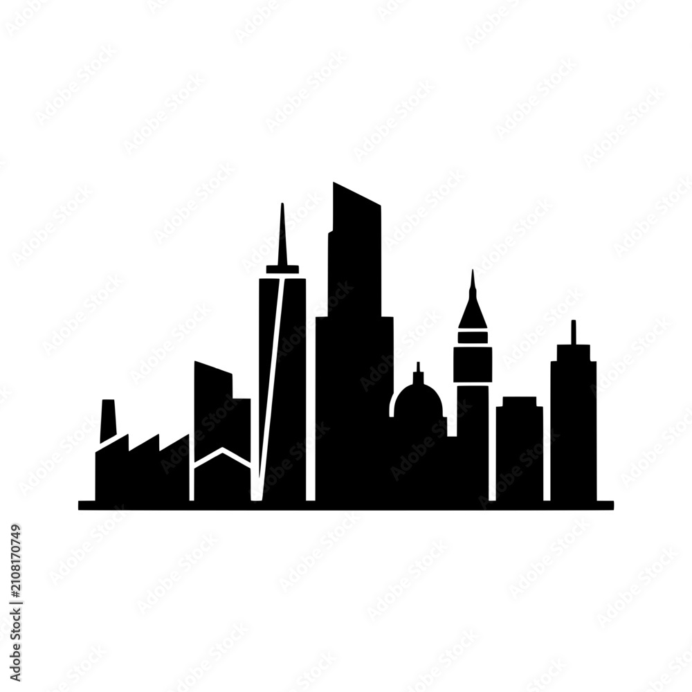 Fototapeta premium City skyline cityscape skyscrapers urban downtown solid black silhouette vector icon