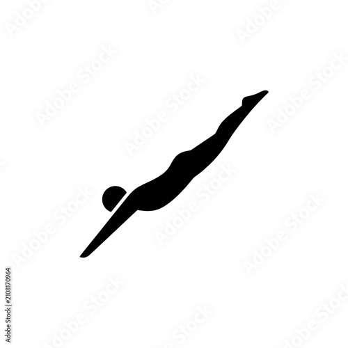 Diving diver swimmer swimming athlete sport solid black silhouette vector icon