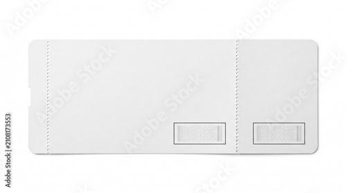 Blank white boarding pass mockup, clean airline ticket template with perforated edges, minimalist travel document on white background