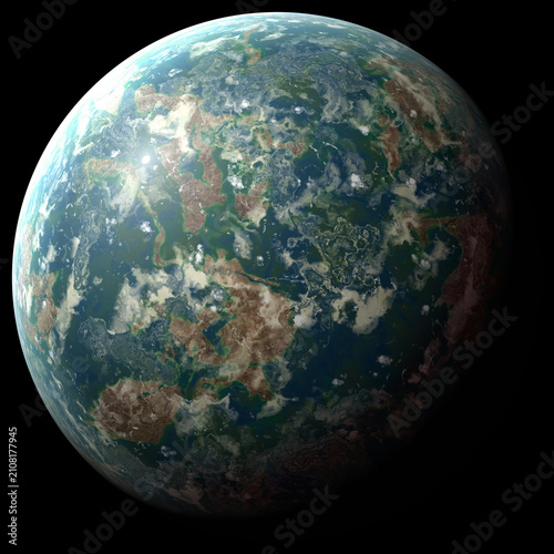 Panoramic view of colorful planet. High resolution photo filter.