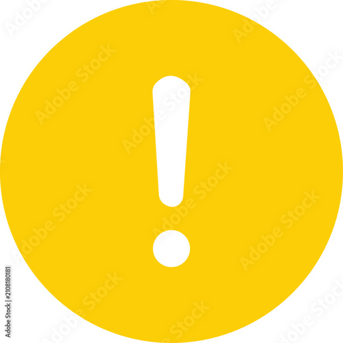 Yellow Circle Exclamation Point Icon Vector Illustration, White Warning Symbol in Filled Circle Flat Button Isolated on White Background
