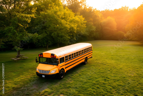 Yellow school bus parked on...