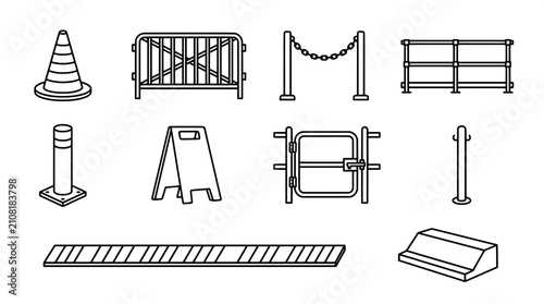 Foto Safety barriers and construction site traffic control icons with barriers constr