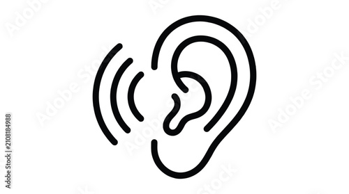 Ear icon with sound wave for hearing, listening, audio, and communication line design