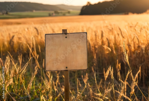 Blank wooden sign in a gold...