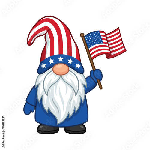 Patriotic 4th of July American Flag Gnome Character