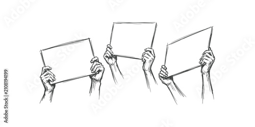 Protest hands holding blank signs vector illustration for activism concepts