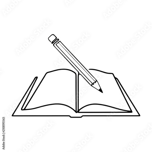 Open book with pencil writing during creative process isolated on transparent background