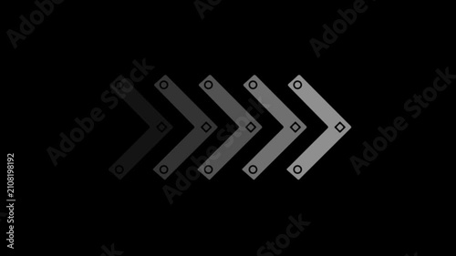 right directional black and white animated right arrow for the overlay on black. animated arrow icon loop. Swipe button, next button concept, moving Fast forward highway road sign